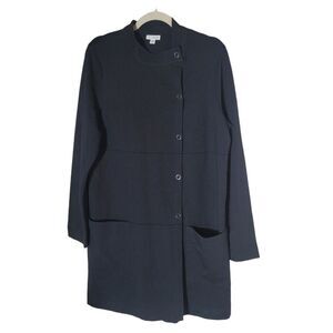 Pure Jill Long Line Mock Neck Jacket Women's Size Medium Black Modal Blend Snap